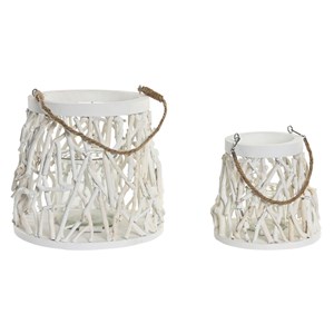 Svijećnjak Home ESPRIT Bijela Drvo Kristal 35 x 35 x 32 cm (2 kom.)